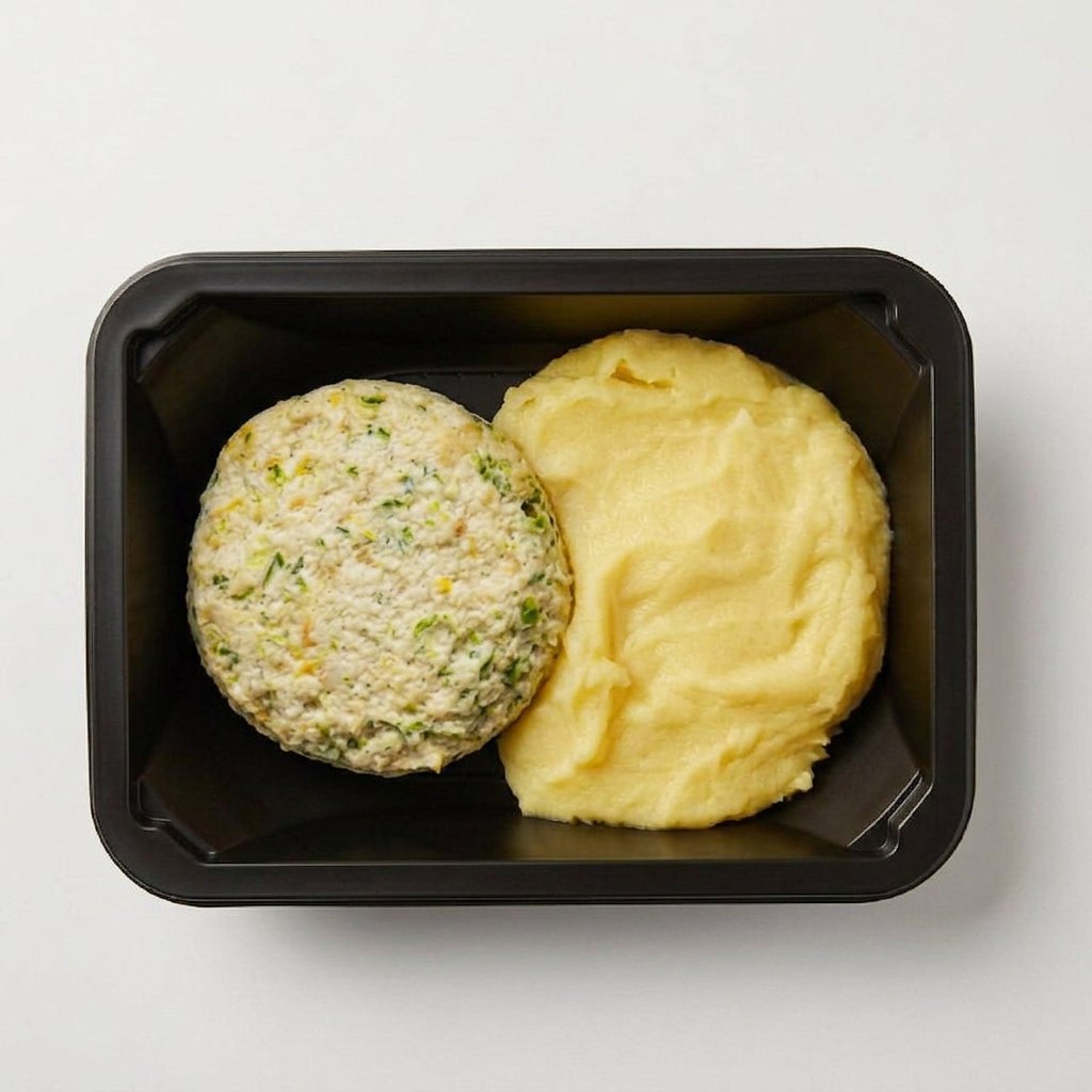 Пюре с куриной котлетой с кабачком